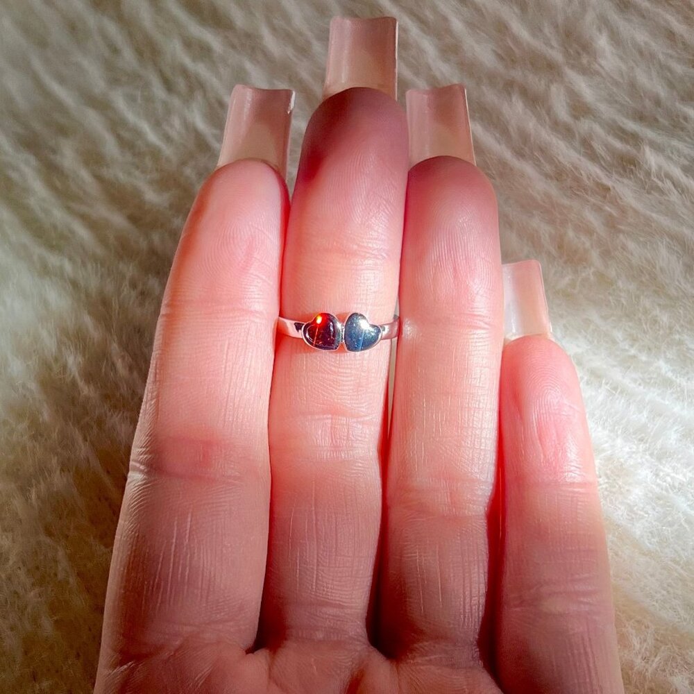 FREE SHIP 925 Sterling Silver Two-Heart Shape Ring Size 5